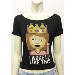 Rue 21 XS “I Woke Up Like This” Black Emoji Crop